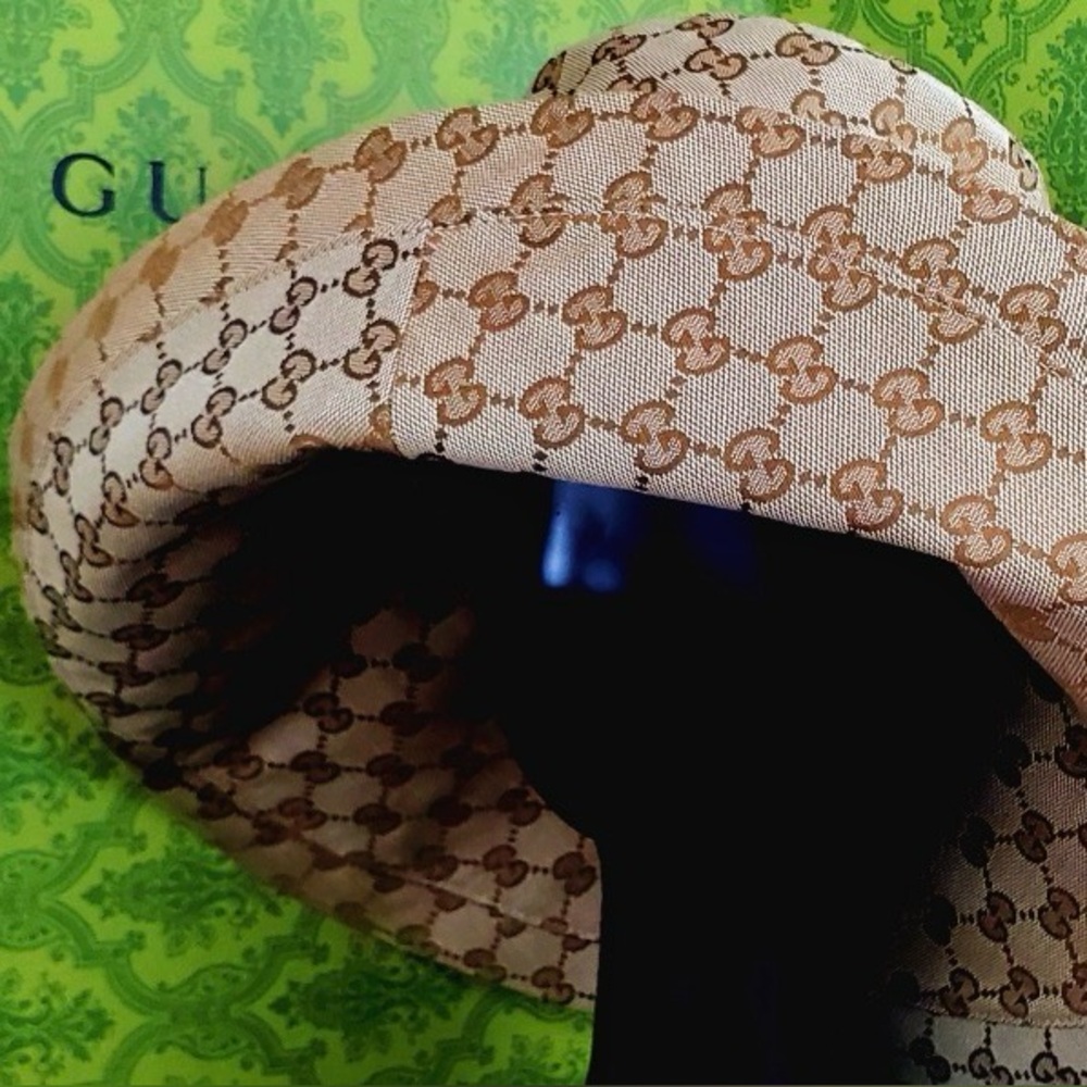 Beige Monogram Wide Brim Large Jacquard Canvas Bucket Hat Sun Coverage Beach New - Picture 8 of 16